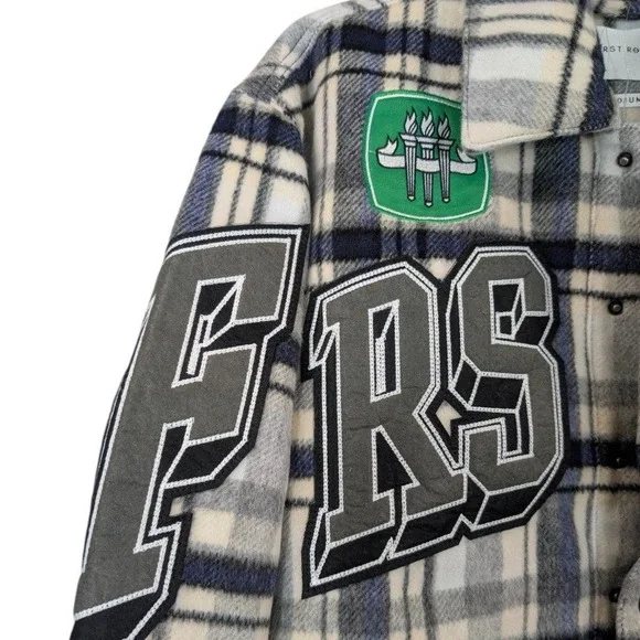 First Row‎ Sporting Logo Multi Patch Jacket Button Up Flannel Mens Medium - Picture 4 of 5
